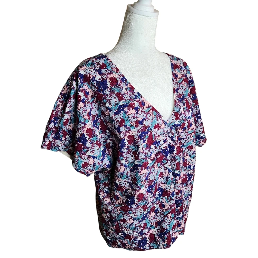 NEW Madewell Floral Seersucker Short Sleeve Top Size 14